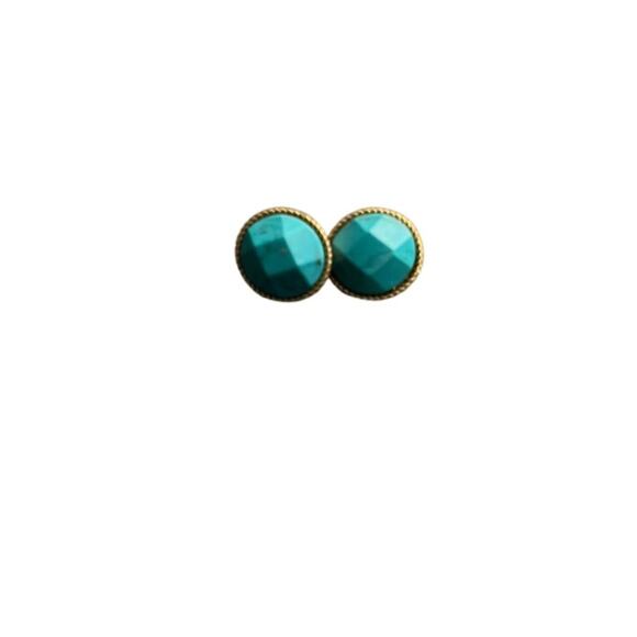 Gold Metal and Turquoise Stud Earrings for Pierced Ears - Picture 2 of 7